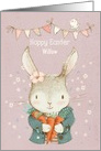 Happy Easter Custom Name Cute Bunny and Bird card