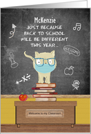 Back to School Custom Name Encouragement in Covid 19 Cute Cat card