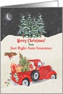 Merry Christmas Custom Business Name Red Truck and Snow Scene card