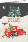 Merry Christmas to Both of my Moms Holiday Red Truck Snow Scene card