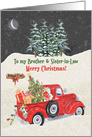 Merry Christmas to Brother and Sister in Law Red Truck Snow Scene card