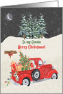 To Cousin Merry Christmas Red Truck Snow Scene card