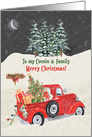 To Cousin and Family Merry Christmas Red Truck Snow Scene card