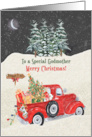 Godmother Merry Christmas Red Truck Snow Scene card