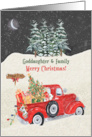 Goddaughter and Family Merry Christmas Red Truck Snow Scene card