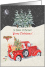 Sister and Partner Merry Christmas Red Truck Snow Scene card