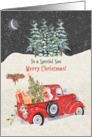 Son Merry Christmas Red Truck Snow Scene card