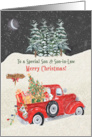 Son and Son in Law Merry Christmas Red Truck Snow Scene card