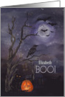 Happy Halloween Boo Custom Name Misty Nighttime Scene card