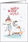 Merry Christmas and Happy New Year Greeting with Cute Snowman and Dog card