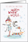 Brother Merry Christmas and Happy New Year Greeting with Cute Snowman card