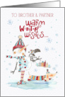 Brother and Partner Merry Christmas and Happy New Year Snowman card