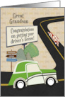 Great Grandson Congratulations on Getting Driver’s License Road Scene card