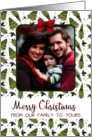 Merry Christmas Custom Photo From Our Family to Yours Christmas Trees card