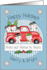 From Our Home to Yours Happy Holidays Snowmen and Red Truck card