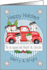 Aunt and Uncle Happy Holidays Merry and Bright Snowmen and Red Truck card