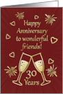 30th Anniversary for Friends with Toasting Glasses and Hearts card