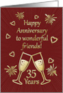 35th Anniversary for Friends with Toasting Glasses and Hearts card