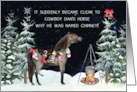 Western Christmas Humorous Horse with Hanging Christmas Stockings card