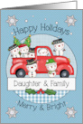 Daughter and Family Happy Holidays Snowmen and Red Truck card