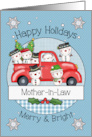 Mother in Law Happy Holidays Snowmen and Red Truck card