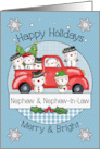 Nephew and Nephew in Law Happy Holidays Snowmen and Red Truck card