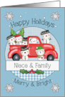 Niece and Family Happy Holidays Snowmen and Red Truck card