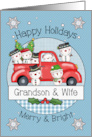 Grandson and Wife Happy Holidays Merry Christmas Snowmen and Red Truck card