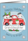 Granddaughter Happy Holidays Merry Christmas Snowmen and Red Truck card