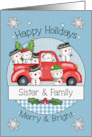 Sister and Family Happy Holidays Christmas Snowmen and Red Truck card