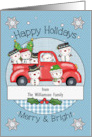 Custom Name Happy Holidays Christmas Snowmen and Red Truck card
