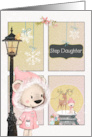 Step Daughter Christmas Scene with Girl Bear Looking in Window card