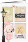 Daughter Christmas Scene with Girl Bear Looking in Window card