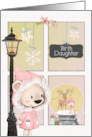 Birth Daughter Christmas Scene with Girl Bear Looking in Window card