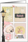 Custom Name Christmas Scene with Little Girl Bear Looking in Window card