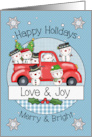 Happy Holidays Merry and Bright Snowmen and Red Truck card