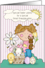 Great Granddaughter Easter Greetings Cute Girl with Bunnies and Chick card