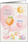 Custom Name Happy Easter Adorable Bunny and Chick card