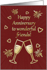 Wedding Anniversary for Friends with Toasting Glasses and Hearts card