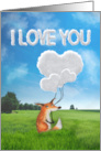 Valentine’s Day I Love You Cute Fox with Cloud Heart Balloons card