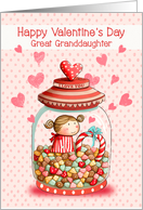 Great Granddaughter Valentine’s Day Cute Girl in Candy Jar card