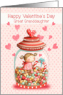 Great Granddaughter Valentine’s Day Cute Girl in Candy Jar card