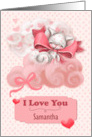 Samantha Valentine’s Day Custom Name Cute Cat Floating on Clouds card