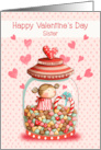 Sister Valentine’s Day Cute Girl in Candy Jar card