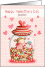 Josephine Valentine’s Day Custom Name Cute Girl in Candy Jar card