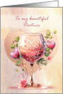 Partner Valentine’s Day Beautiful Wine Glass with Hearts and Flowers card