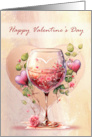 Valentine’s Day Beautiful Wine Glass with Hearts and Flowers card