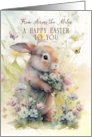 From Across the Miles Happy Easter Greetings Adorable Bunny in Flowers card