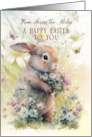 From Across the Miles Happy Easter Greetings Adorable Bunny in Flowers card