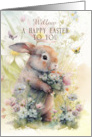 Custom Name Happy Easter Greetings Adorable Bunny in Flowers card